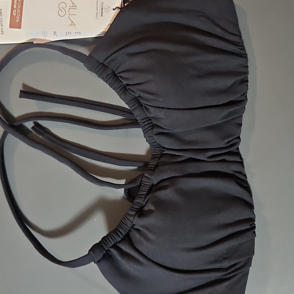CALIA Women's Scrunched Tie Back Bikini Top: PURE BLACK: NEW WITH TAGS: SZ XS